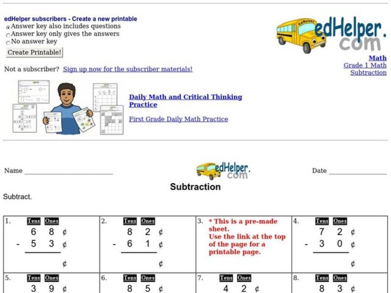 Subtraction Worksheet