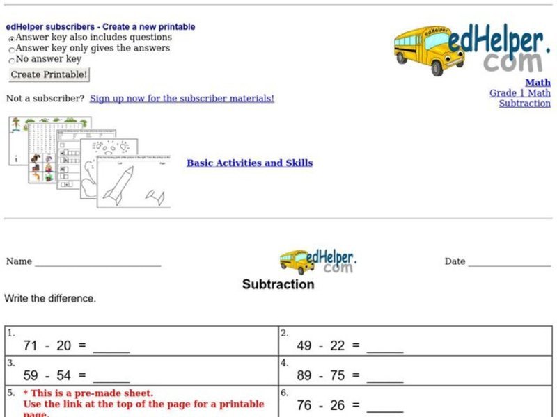 Subtraction Worksheet