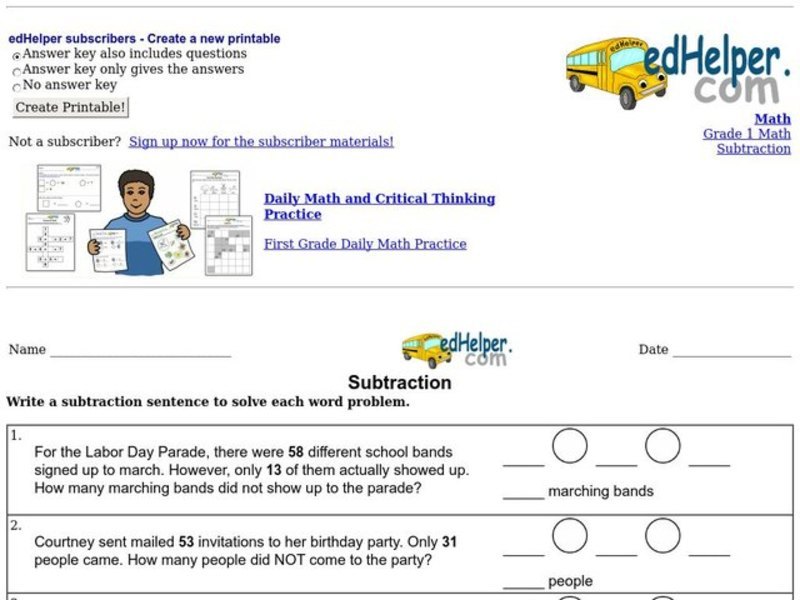 Subtraction Worksheet