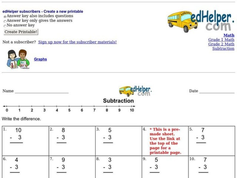 Subtraction Worksheet