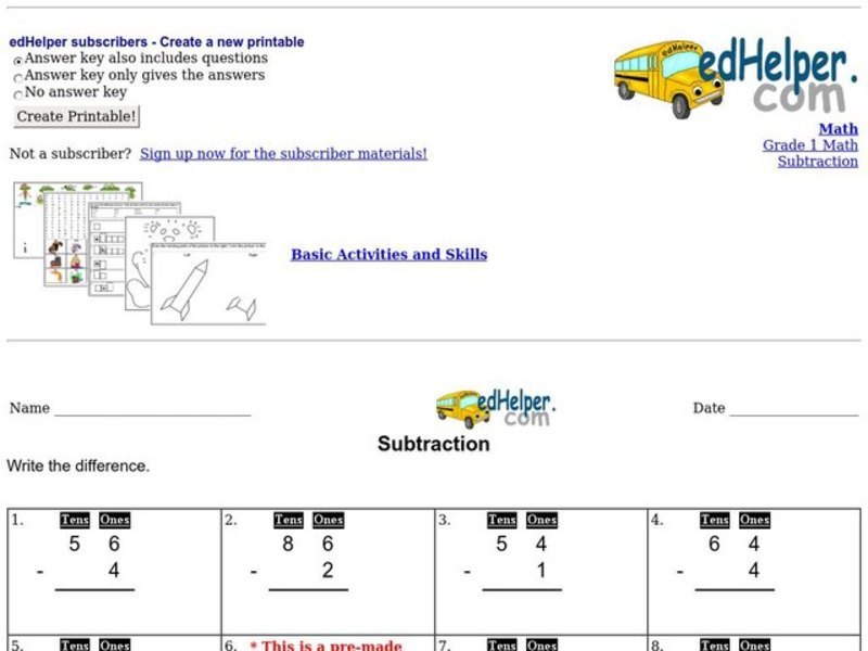 Subtraction Worksheet