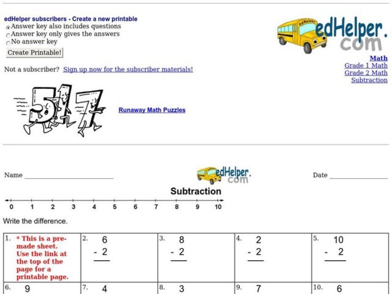 Subtraction Worksheet
