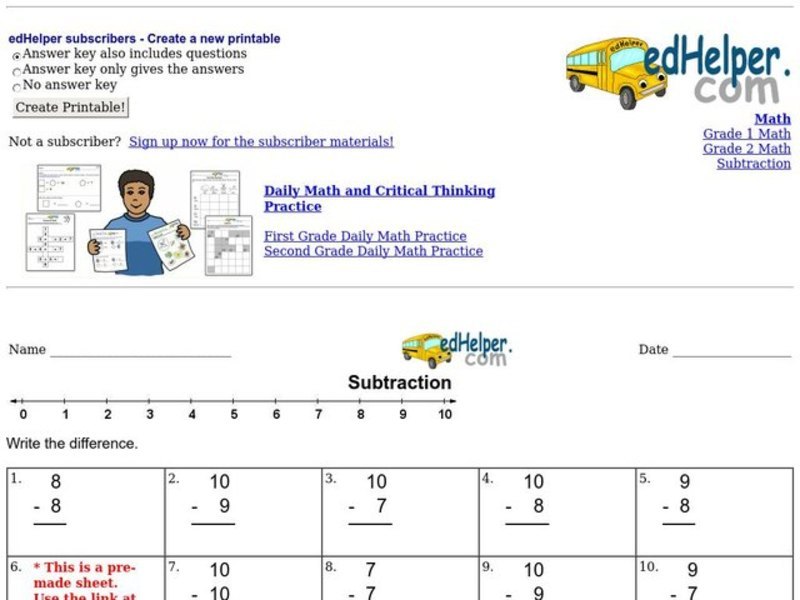 Subtraction Worksheet