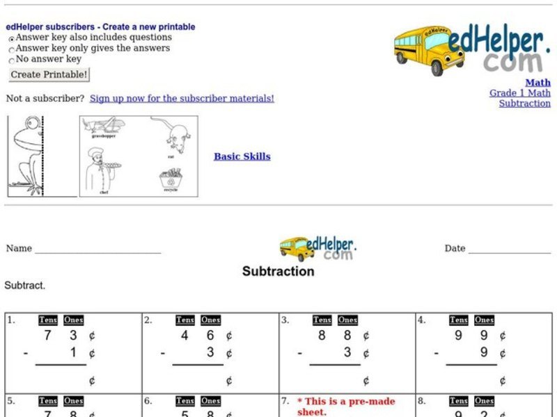 Subtraction Worksheet