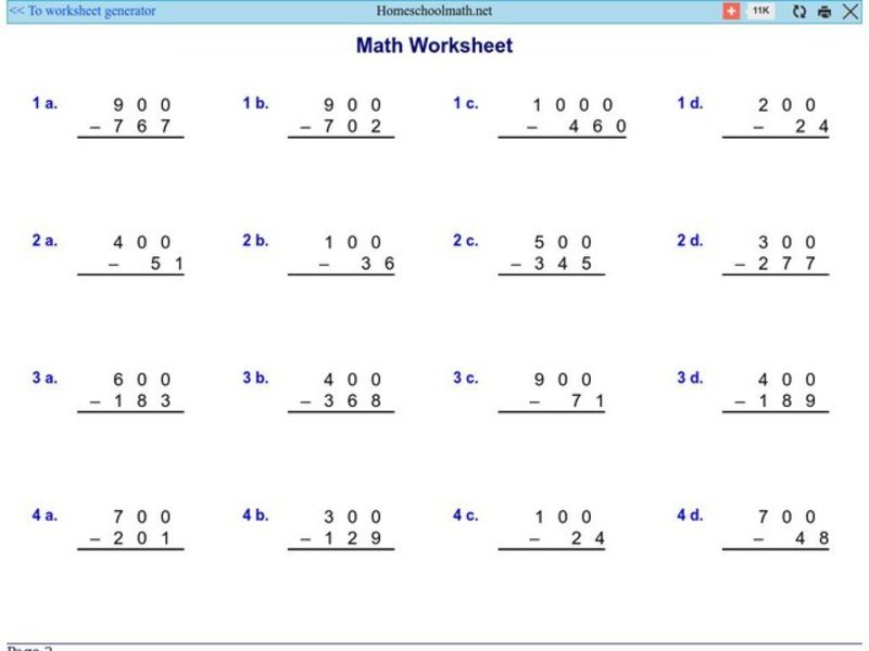 Subtraction Worksheet
