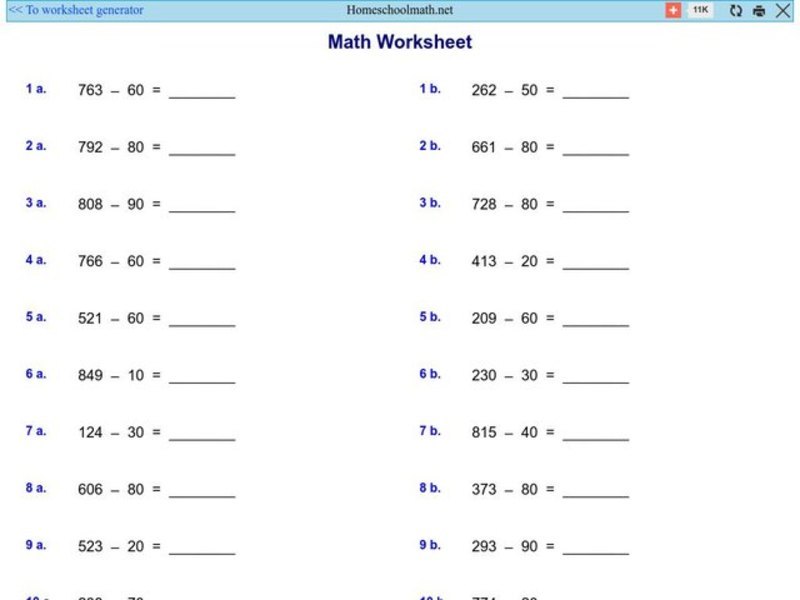 Subtraction Worksheet