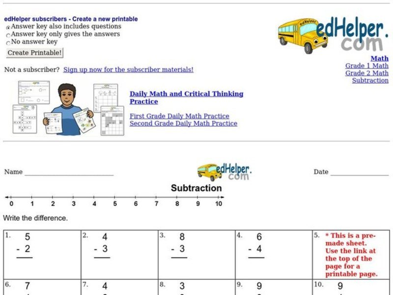 Subtraction Worksheet