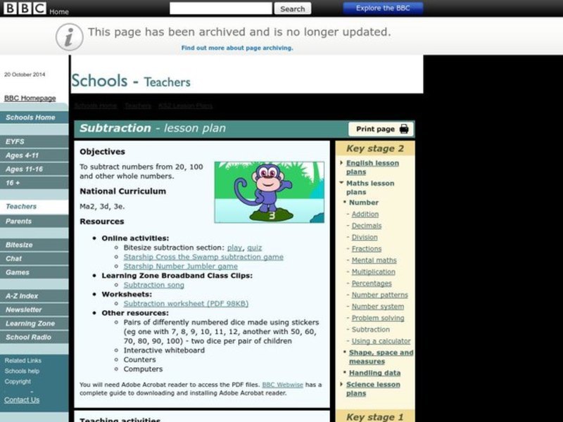 Subtraction Lesson Plan