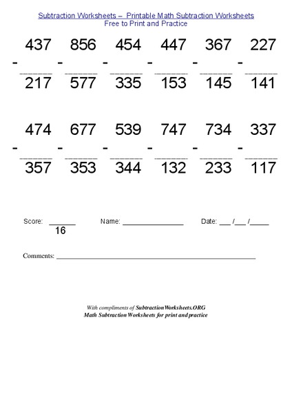 Subtraction Worksheet