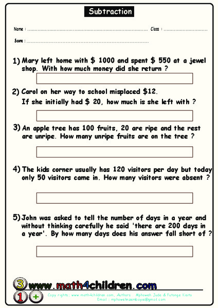 Subtraction Worksheet