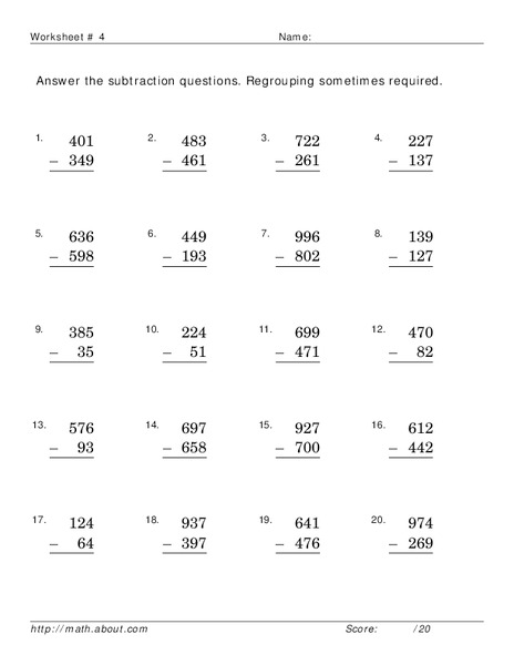 Subtraction 4 Worksheet