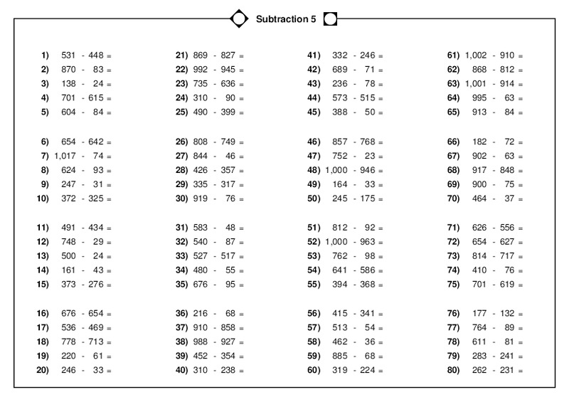 Subtraction 5 Worksheet