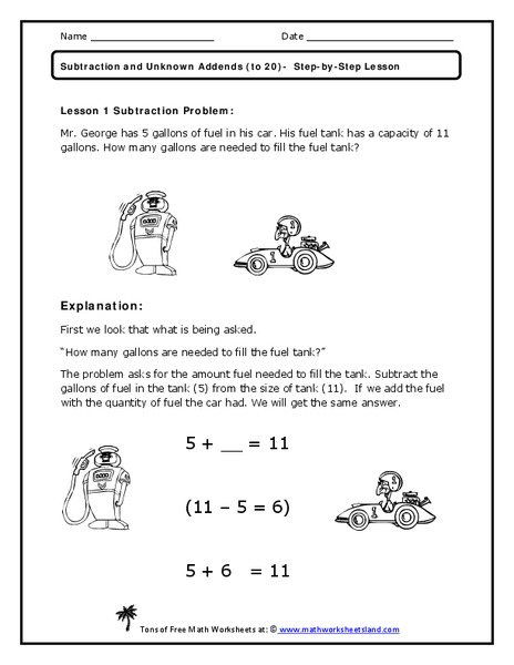 Subtraction and Unknown Addends Worksheet