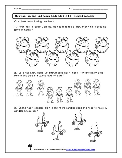 Subtraction and Unknown Addends Worksheet