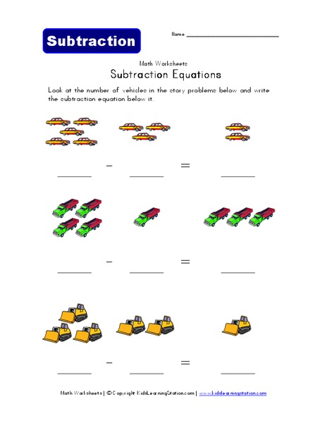 Subtraction Equations Worksheet