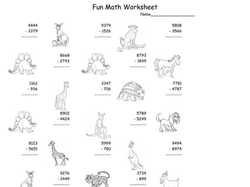 Subtraction Fun Math Worksheet