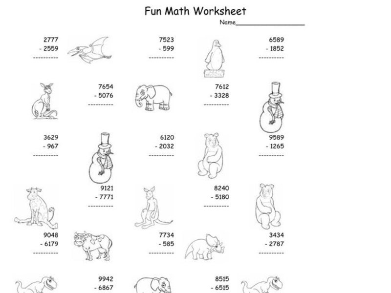 Subtraction Fun Math Worksheet