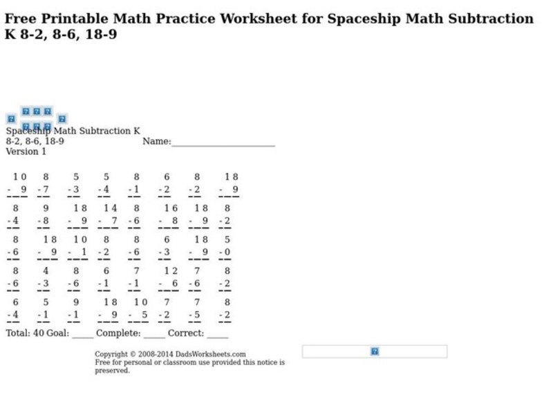 Subtraction Facts Worksheet