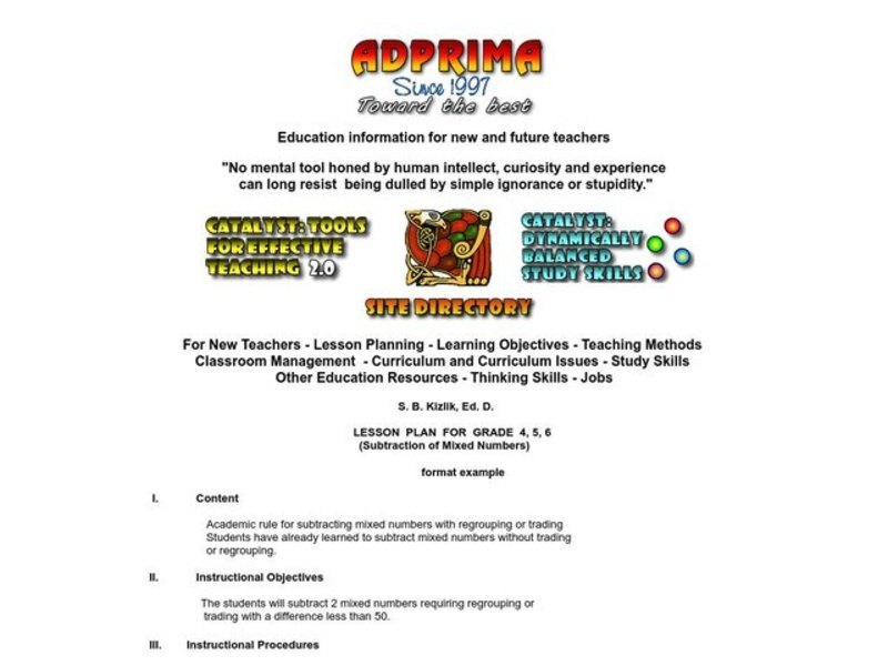 Subtraction of Mixed Numbers Lesson Plan