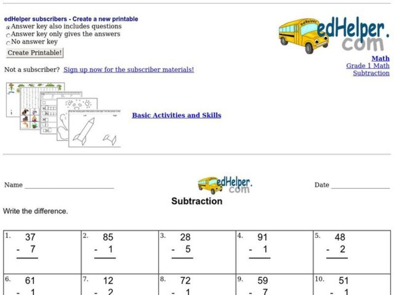 Subtraction Practice Worksheet