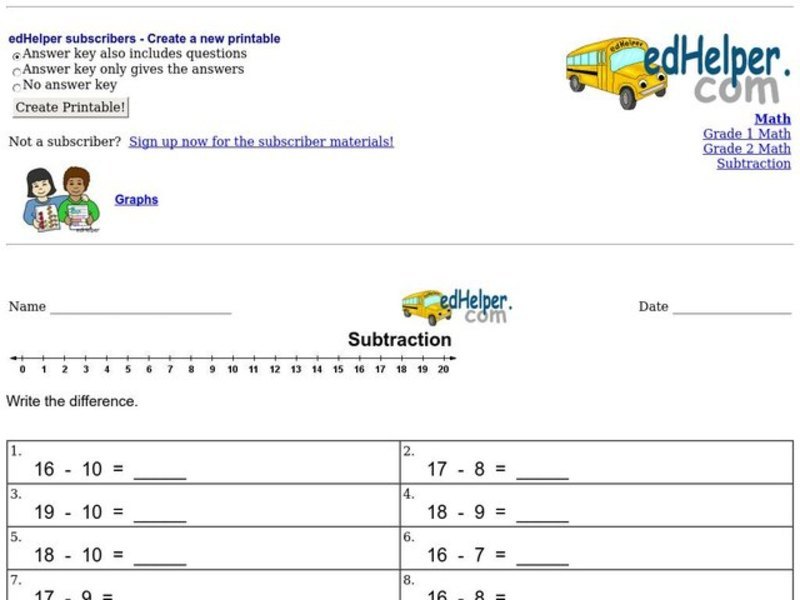 Subtraction Practice Interactive