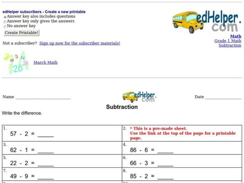 Subtraction Practice Worksheet