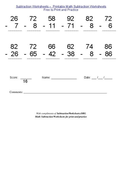Subtraction Practice Worksheet