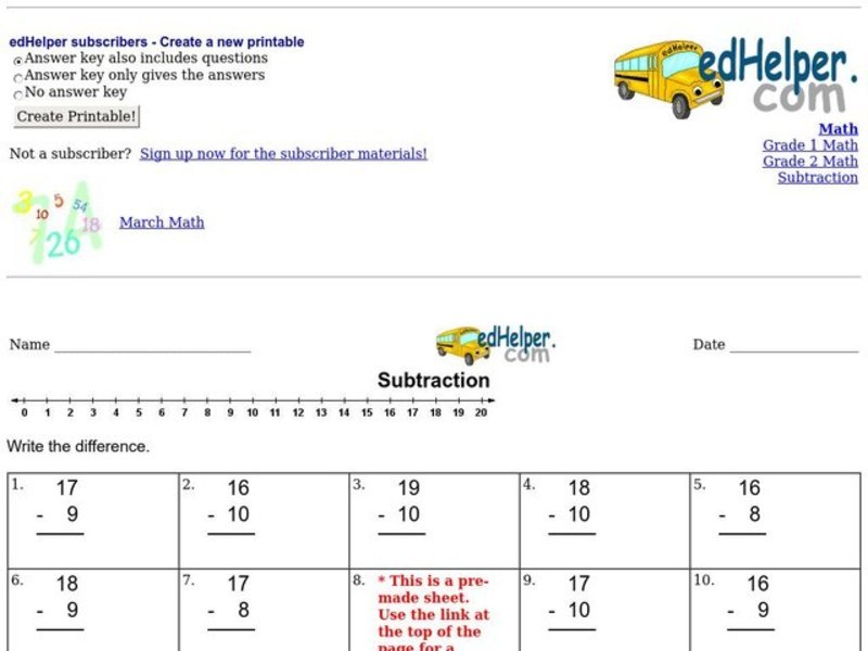 Subtraction Practice #2 Interactive