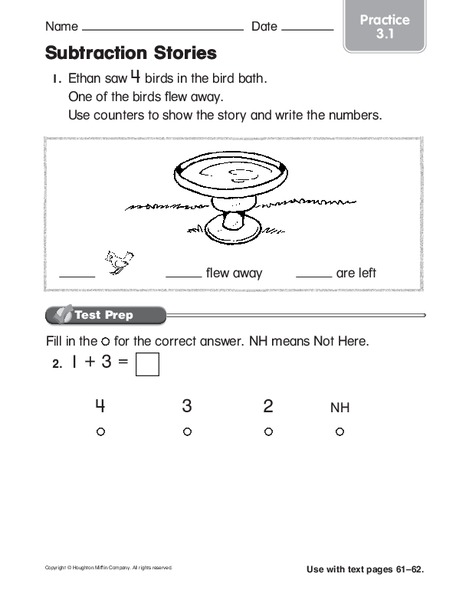 Subtraction Stories Worksheet