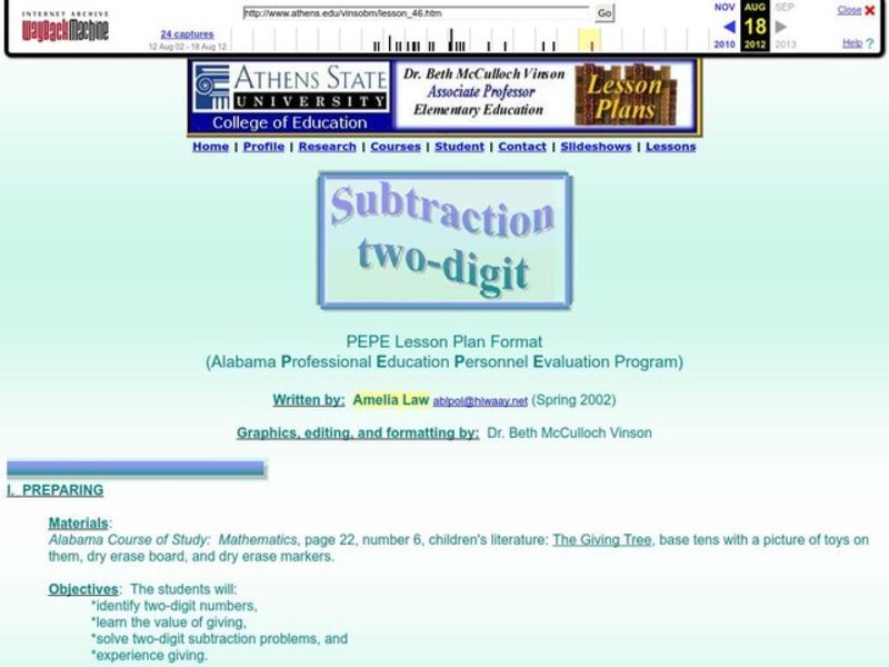Subtraction two-digit Lesson Plan