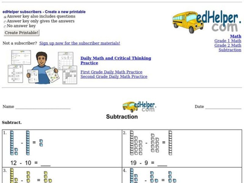 Subtraction with Counters Worksheet