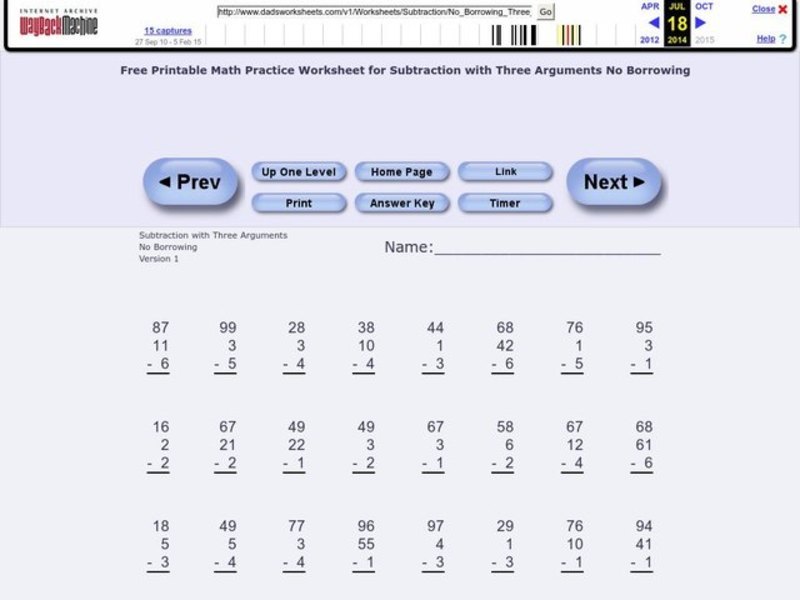 Subtraction With Three Arguments Worksheet