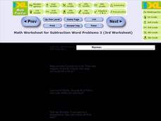 Subtraction Word Problems 3 Worksheet