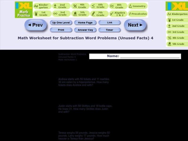 Subtraction Word Problems-Unused Facts #12 Worksheet