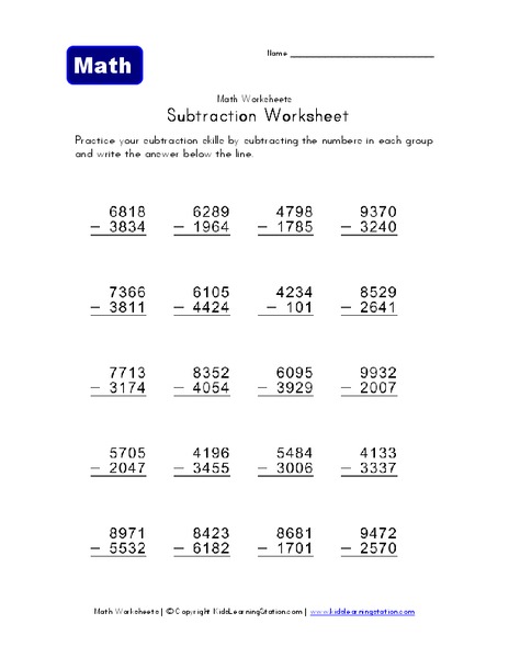 Subtraction Worksheet Worksheet