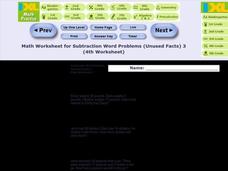 Subtraction Word Problems-Unused Facts #12 Worksheet