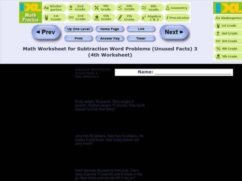 Subtraction Word Problems-Unused Facts #12 Worksheet