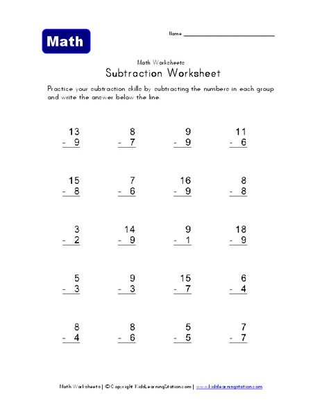 Subtraction Worksheet Worksheet