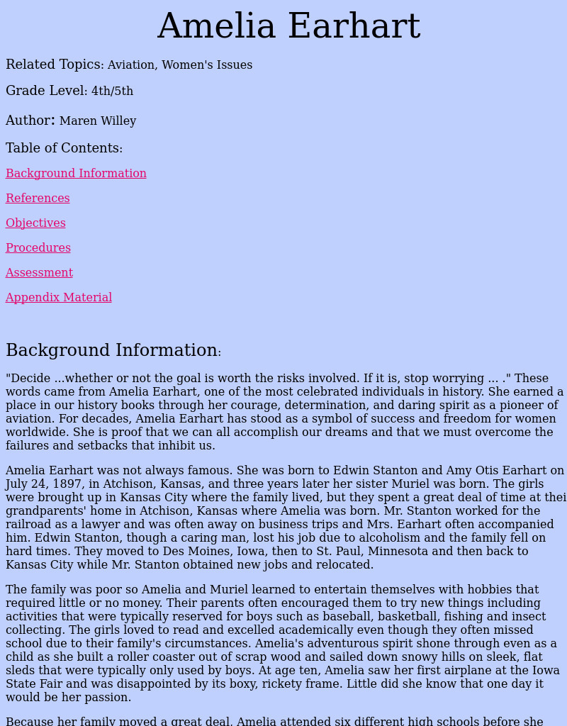 Amelia Earhart Lesson Plan