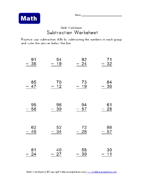 Subtraction Worksheet Worksheet