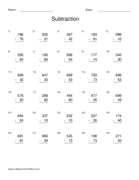Subtraction Worksheet Worksheet