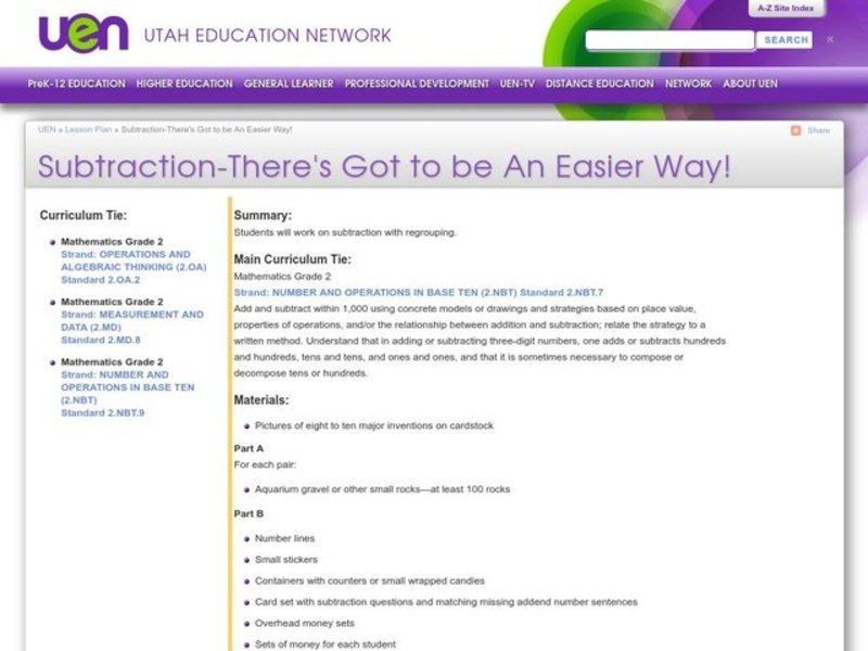 Subtraction-There's Got to be An Easier Way! Lesson Plan