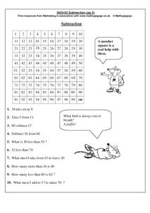 Subtraction: Number Square Worksheet