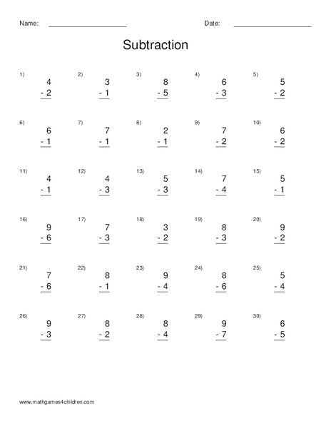 Subtraction: one digit numbers Worksheet