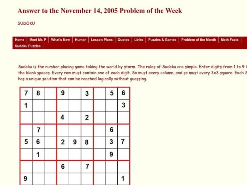 Sudoku Lesson Plan