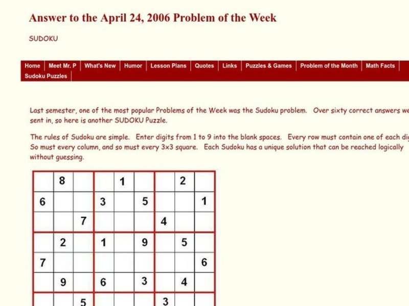 Sudoku Puzzle Worksheet