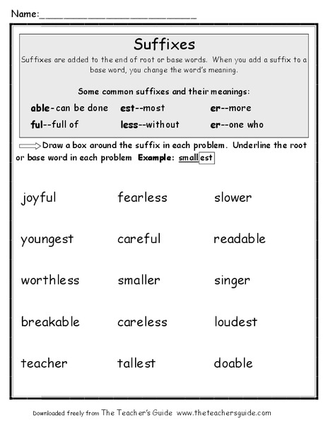 Suffixes Worksheet