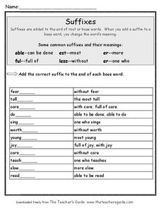 Suffixes Worksheet