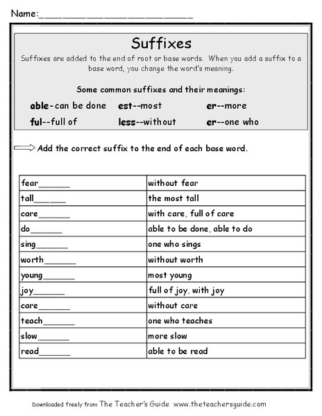 Suffixes Worksheet