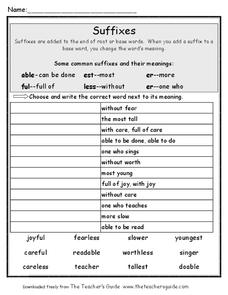 Suffixes Worksheet